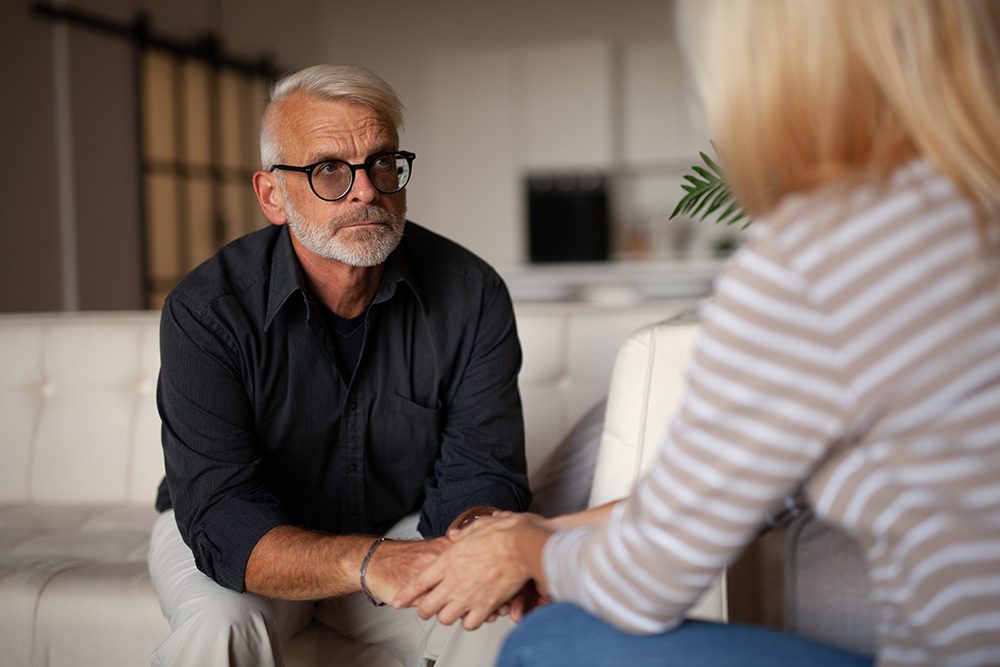 Conditions We Treat, Support at difficult times. Despair and anxiety in senior man. Mental Health Therapy